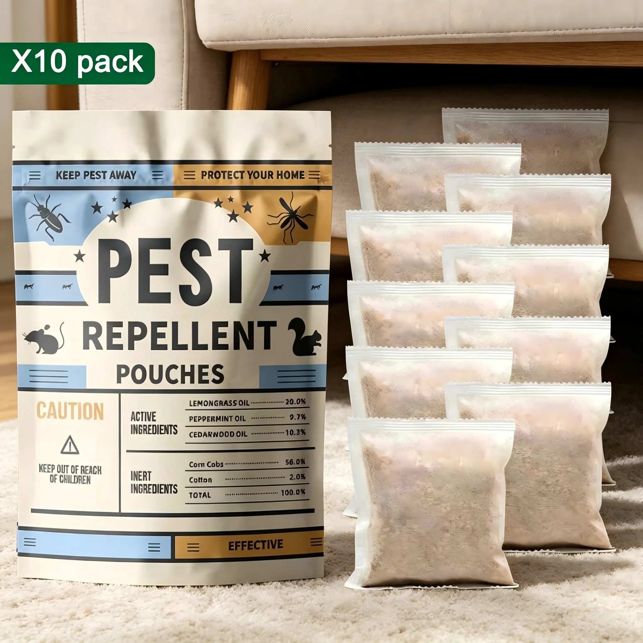 Pest Control Pouches, Mice Repellent Indoor, Rodent Repellent, Mouse Deterrents, Rat Repellent for House, Roach, Spider, Ant, Mosquito, Silverfish and Lizard Repellent - 10P