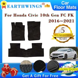 Car Floor Mats For Honda Civic 10th Gen FC1 2 5 FK4 7 2016~2021 2019 Rugs Panel Footpads Carpet Cover Pad Foot Pads Accessories