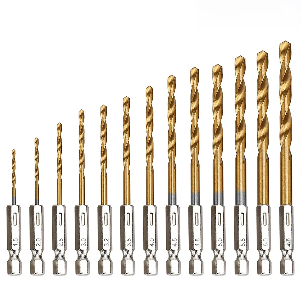 STONEGO 13 pièces 1.5mm-6.5mm jeu de forets titane enduit acier rapide tige hexagonale ouvre-trou pour bois plastique aluminium