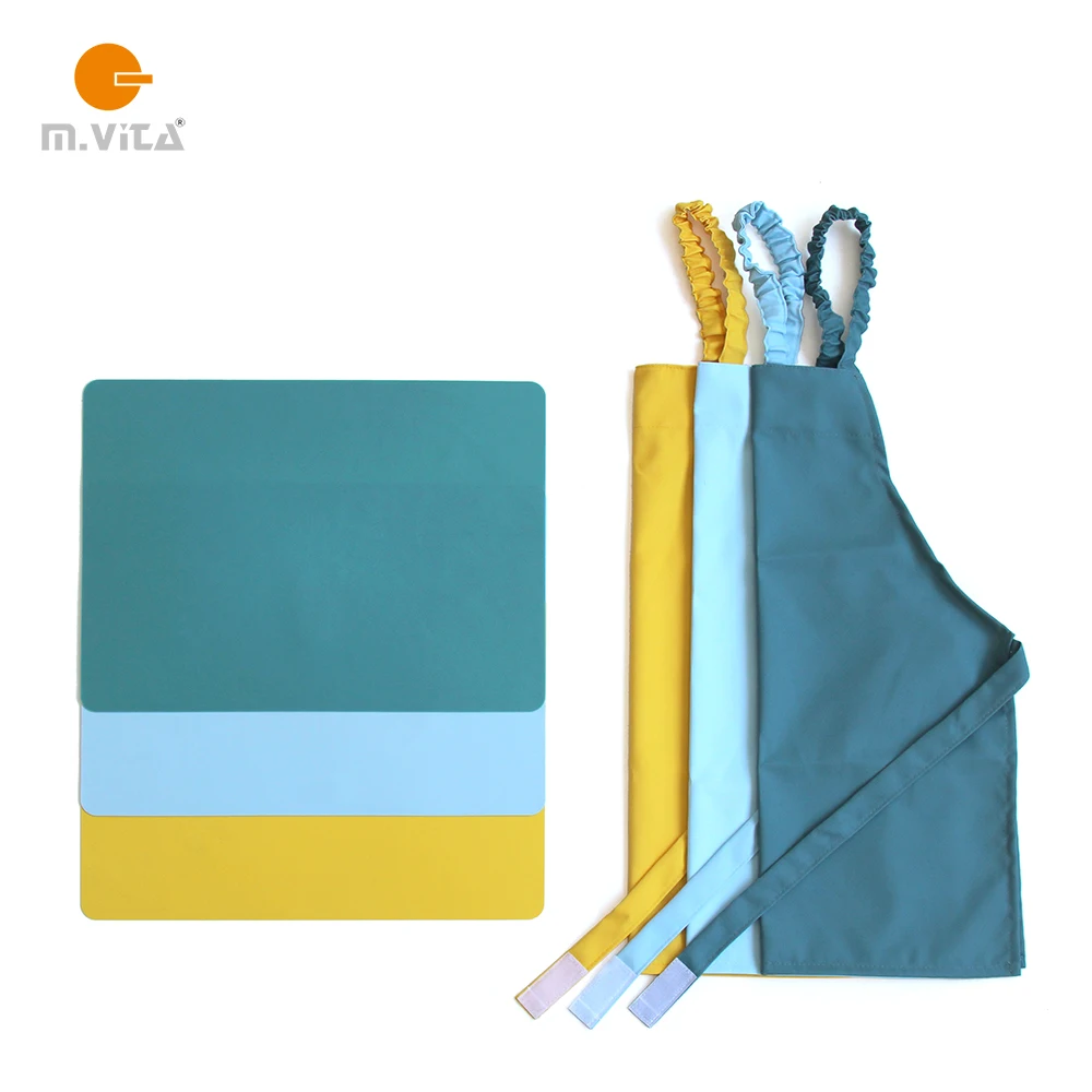 Waterproof Kids Apron and Silicone Working Mat Set for Girl Boy Montessori Practical Life