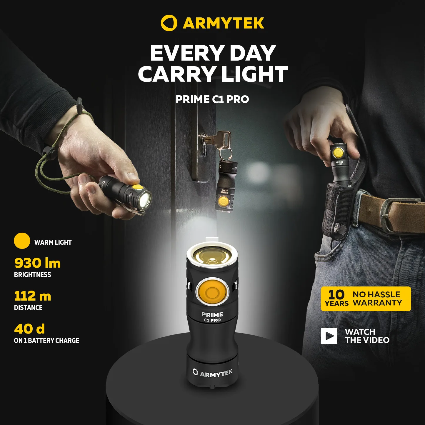 Senter LED, Armytek Prime C1 Pro 1000 / 930 lumen USB dapat diisi ulang EDC 3 dalam 1 (F07901W / F07901C)