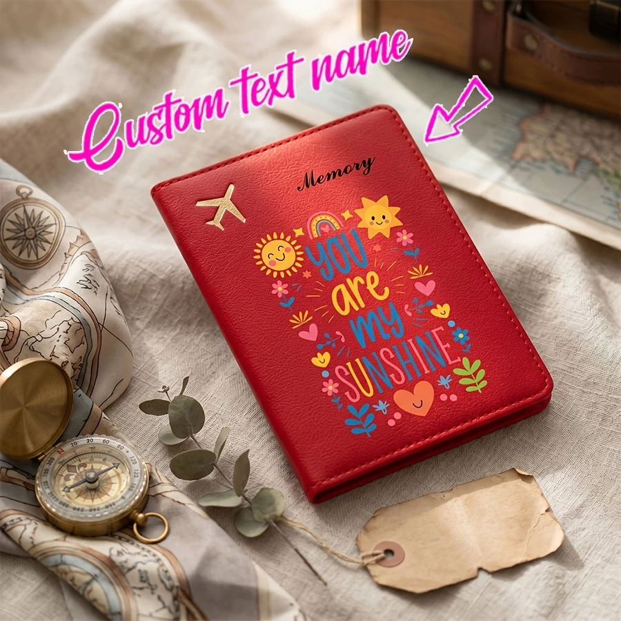 Custom rainbow sunshine passport holder with personalized name, card slots included, stylish unisex travel gift for youth and ad