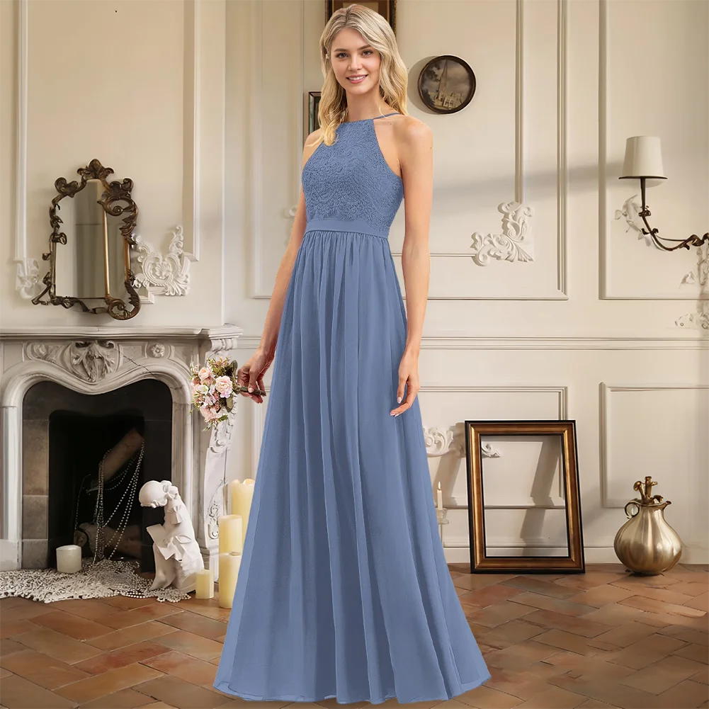 

Bridesmaid Dresses A Line Square Floor Length Chiffon Lace Spaghetti Straps Wedding Party Evening Guest Cocktail Formal Events