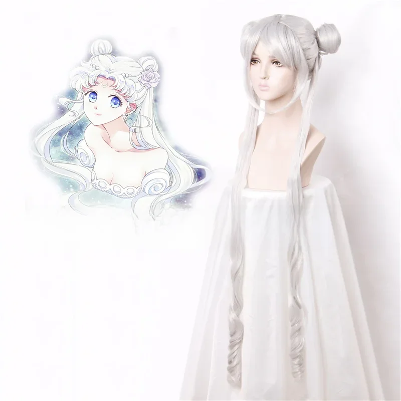 Srebrny Serenity księżniczka peruki księżyc kryształ nowa królowa Serenity Tsuking Usagi Super księżyc szary peruka do Cosplay — zdjęcie 2