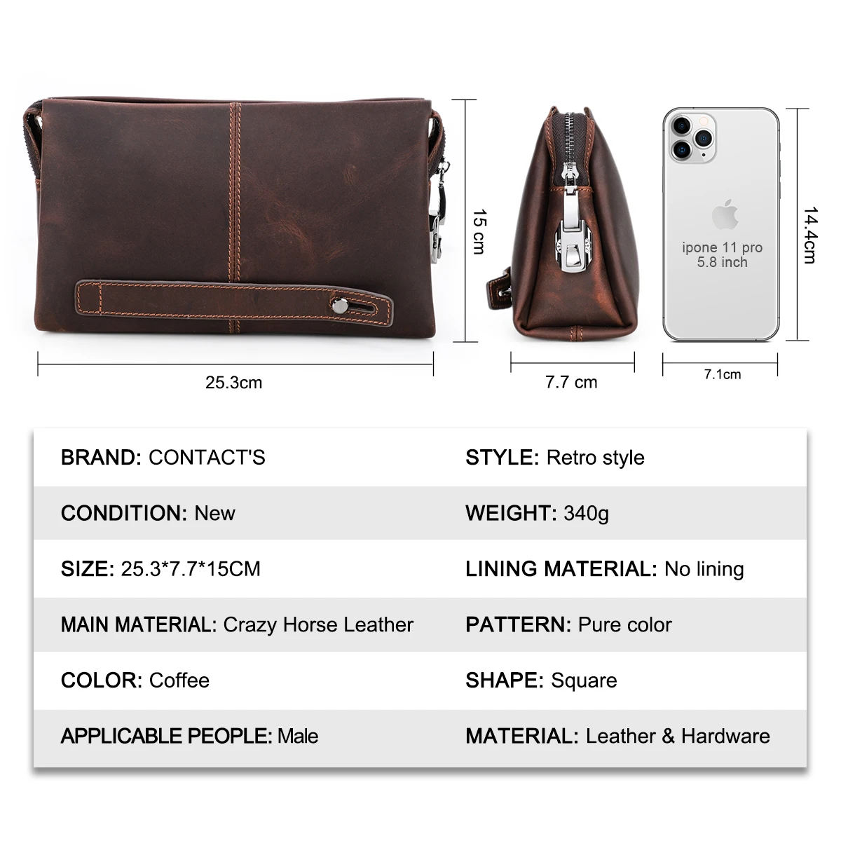 CONTACT\'S Heren Clutch Bag Grote capaciteit Codeslot Ontwerp Echt leer Heren Portefeuilles Mobiele telefoonzak Zakelijk Lange portemonnee Mannelijk