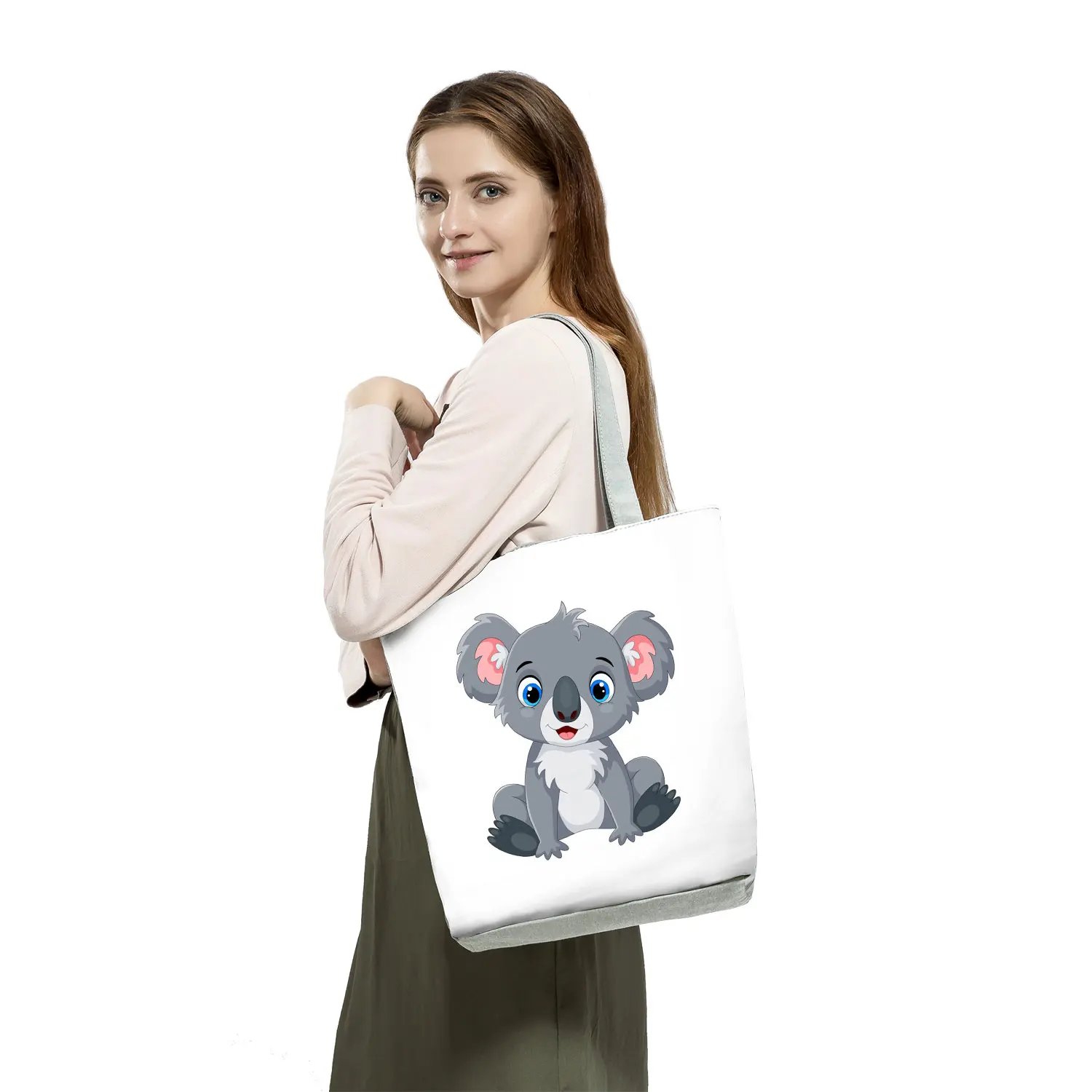 High Capacity Beach Bag Eco-Friendly Ladies Outdoor Customizable Tote Bag Cartoon Koala Print Women's Shoulder Bag Shopping Bag