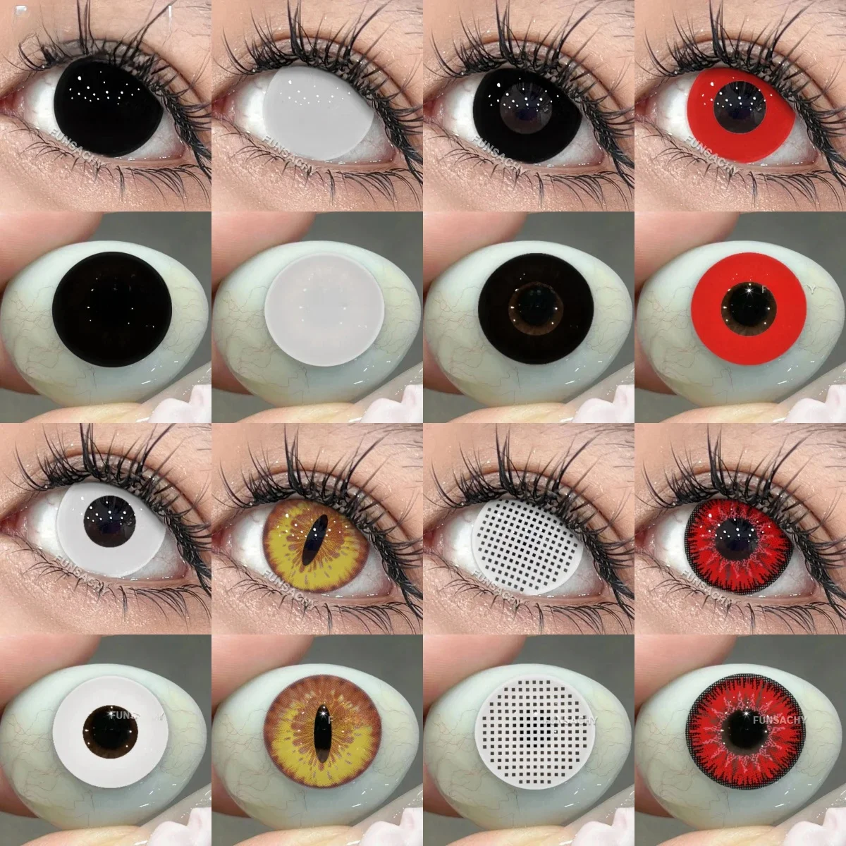 FUNSACHY Cosplay VAMPIRE lentilles de Contact pour Halloween yeux lentille étrange couleur Contacts lentille aveugle noir maille blanc Cosplay Len