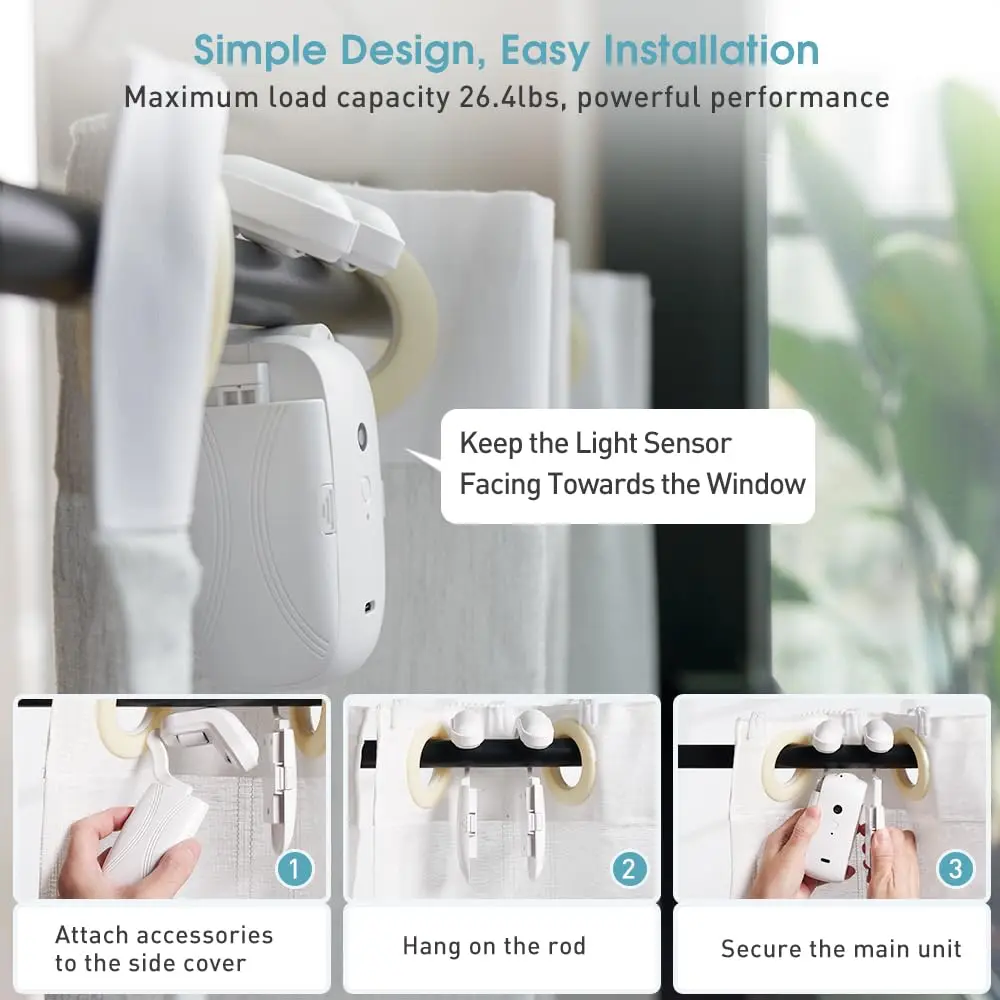 2 Pcs Electric Curtain Opener with Remote Control: Roman rod/TU-rail Motorized Curtains Quiet Operated Automatic Curtain Opener