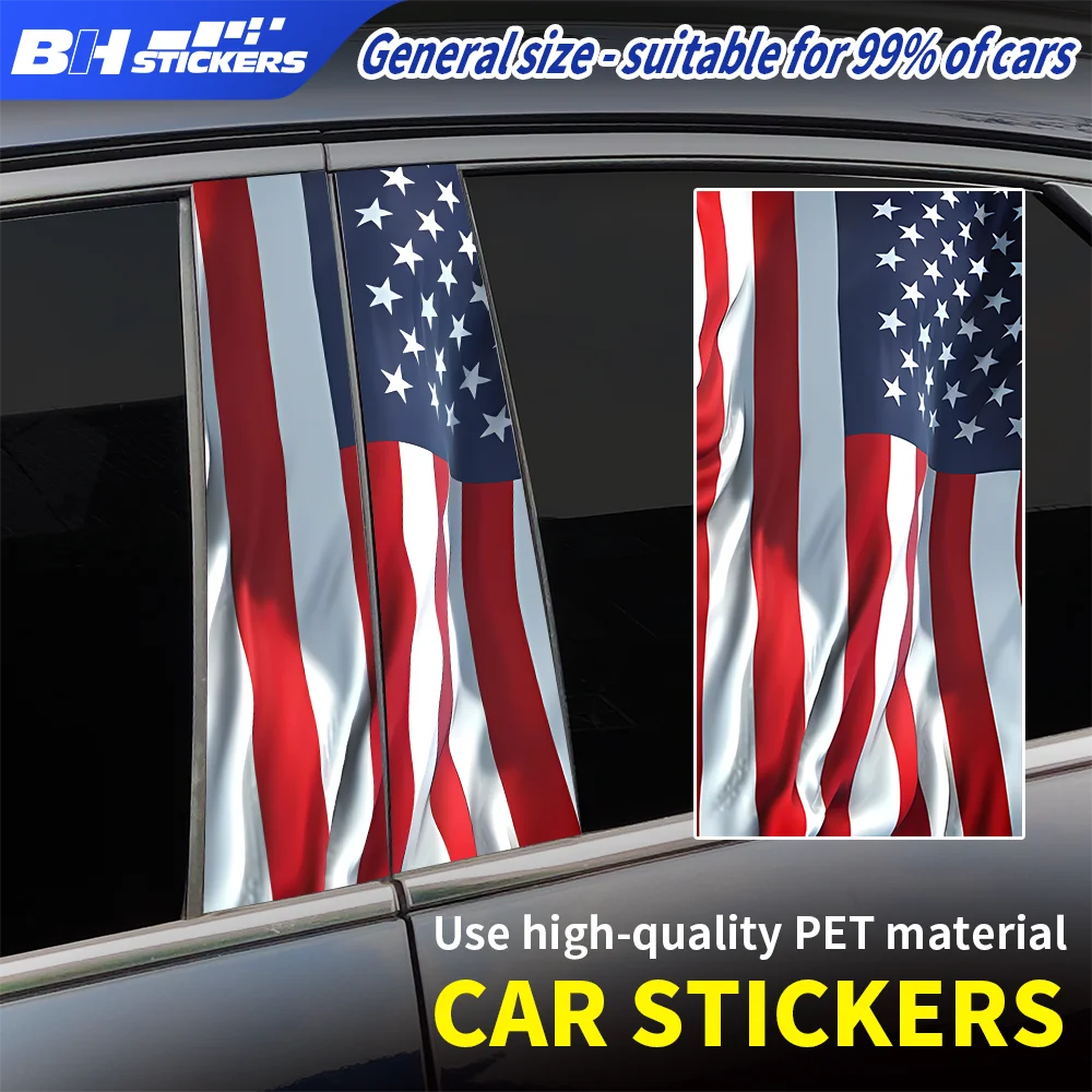 Freedom Waving USA Flag Car Central Column Pillar Sticker Film Patriotic Vinyl Waterproof Decal Auto Window Door Decoration