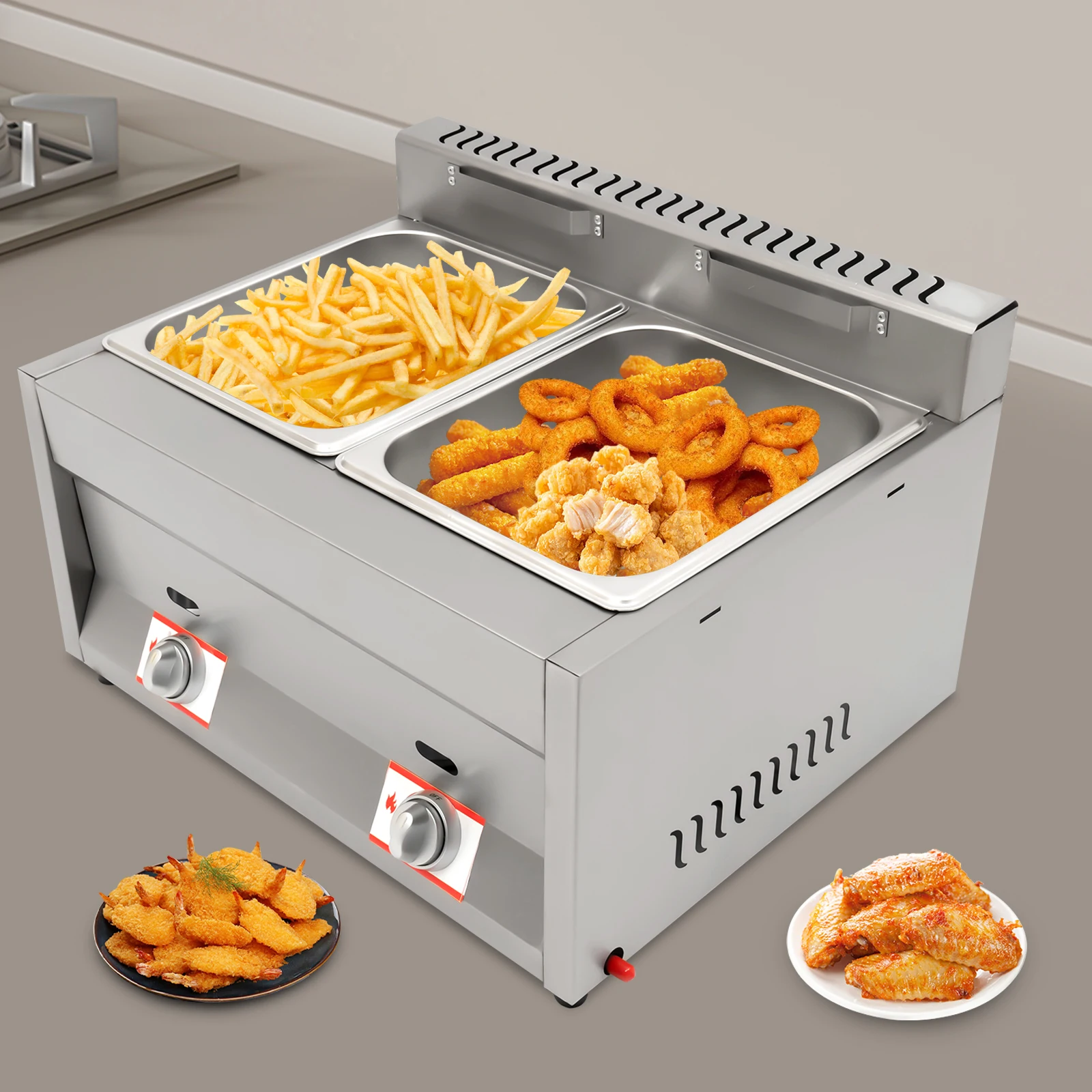Коммерческая настольная газовая фритюрница на 12 л, фритюрница с 2 крыльями, пропановая нержавеющая сталь для супермаркетов, отелей, столовых приборов, ресторанов