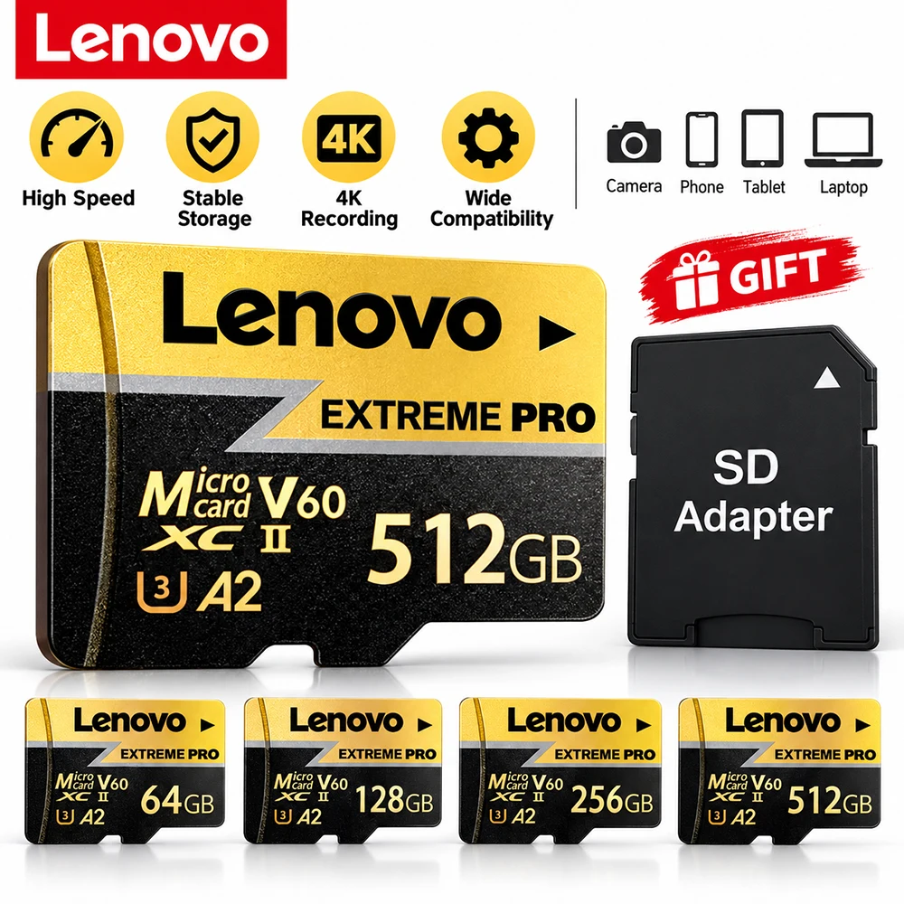 Original Lenovo Micro SD Card 128GB Class 10 High Speed Memory Card 64GB Wholesale U3 SD Card for Phone Tablet Camera GoPro