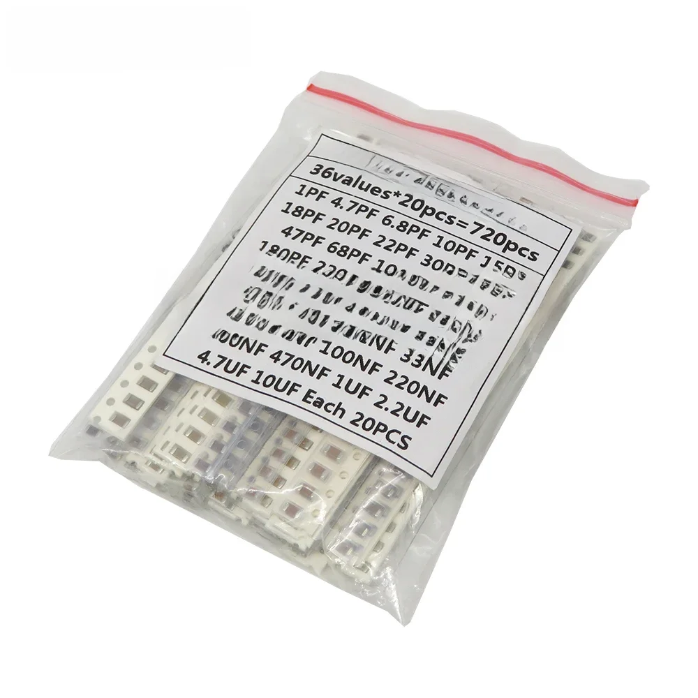 320PCS 720PCS 2500PCS 0603 0805 1206 Zestaw kondensatorów SMD Zestaw różnych wartości 16/36/50 1PF ~ 1UF 22PF 47PF 22NF 100NF 2.2UF 4.7UF — zdjęcie 2