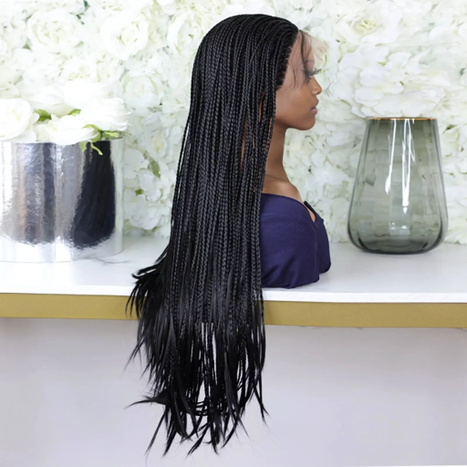 30" Lace Braided Wigs Synthetic Box Braids Lace Front Wigs Knotless Braided Wigs For Black Women Small Box Wigs Large Cap Size