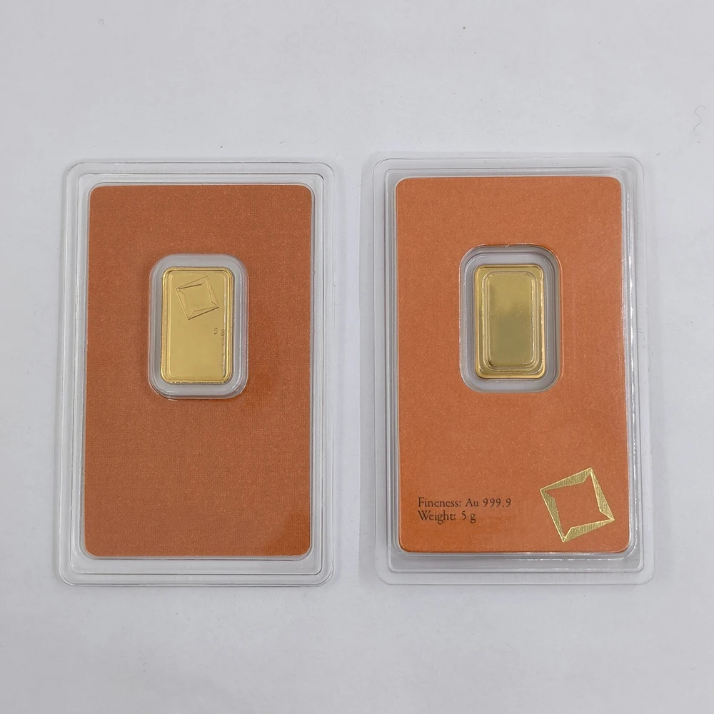 VB 1g/2,5g/10g/20g/1oz/50g 24K vergulde goudstaven in oranje verzegelde verpakking, niet-magnetische koperen staaf, onafhankelijk serienummer, cadeau