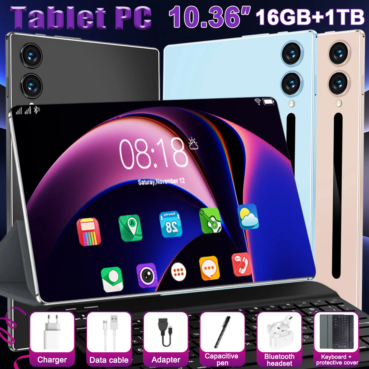 Nueva Tablet Android 2026 de 10.36 Pulgadas, Versión Global, Batería de Gran Capacidad de 20000 mAh, Memoria de 16 GB + 1 TB, 14 Núcleos