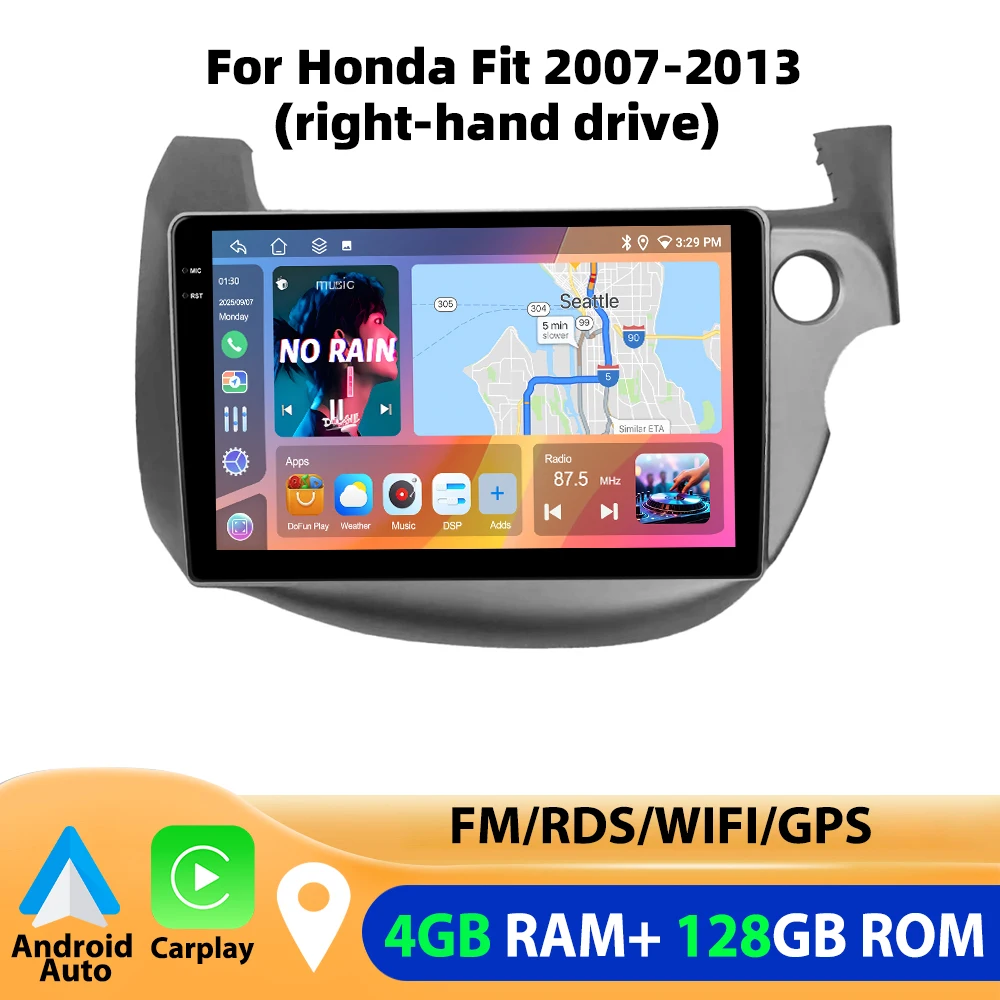 Podofo For Honda Fit 2007-2013 4GB+64GB Car Radio Wireless Carplay Android Auto Multimedia Video Player Mirror Link 10 Inch GPS image 3