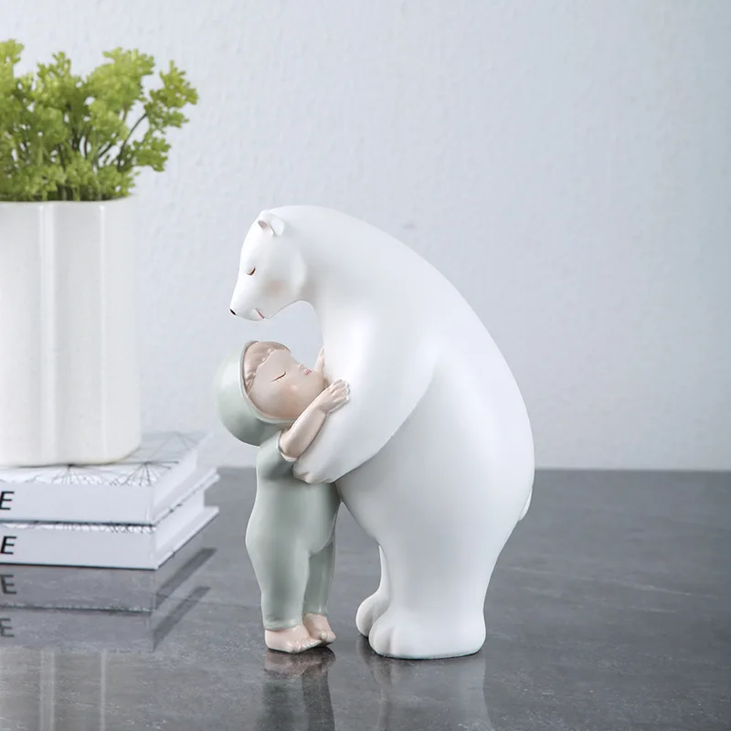 Nordic European creative polar bear ornaments bear hugging a child home porch room living room decoration resin crafts ornaments