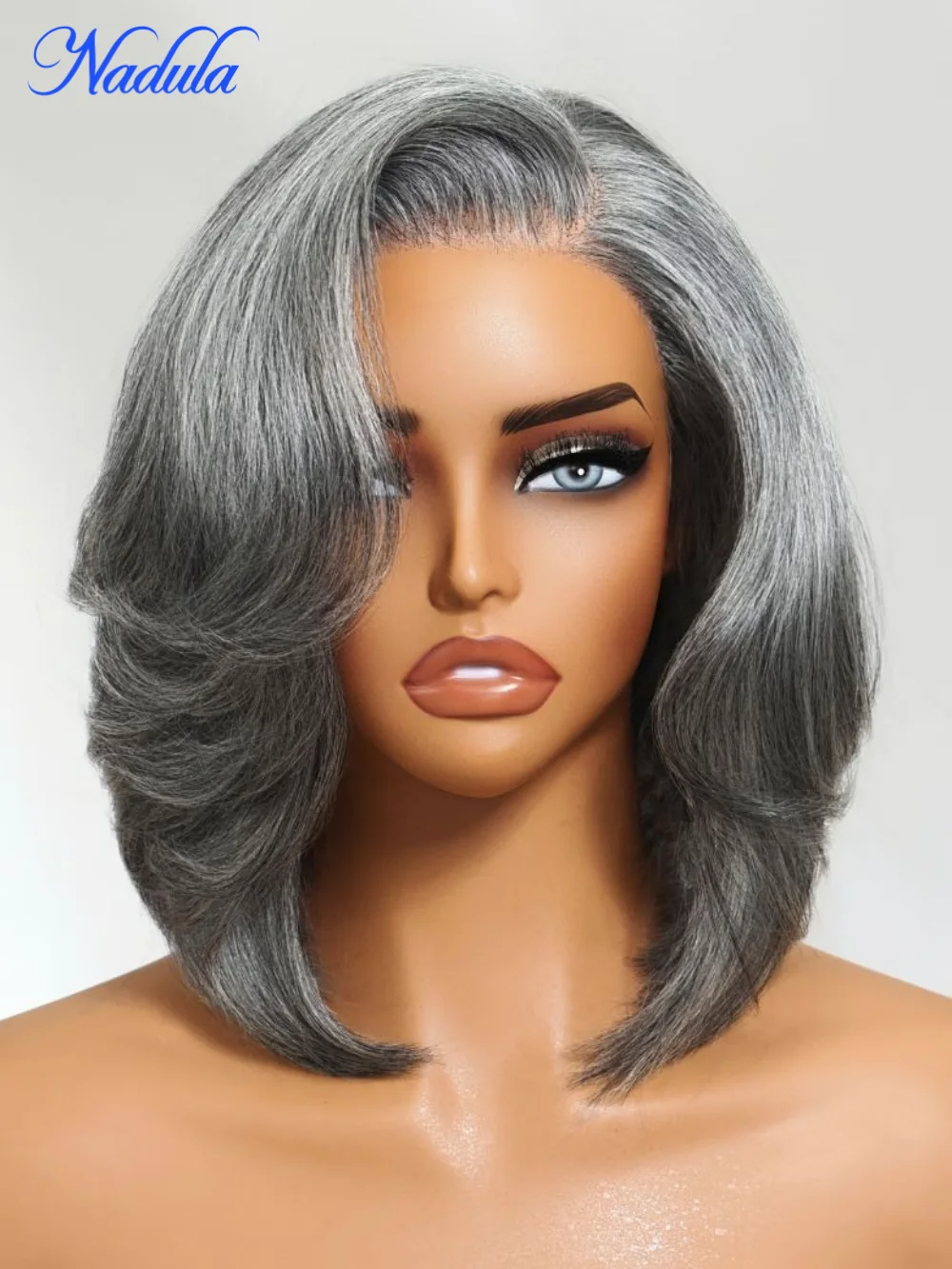 Nadula 6.5*1.5 الجانب جزء الملح والفلفل الرمادي الطبقات بوب قبل قطع الحد الأدنى الدانتيل غلويليس باروكة من شعر طبيعي قصير بوب خصلات الشعر المستعار الإنسان #3