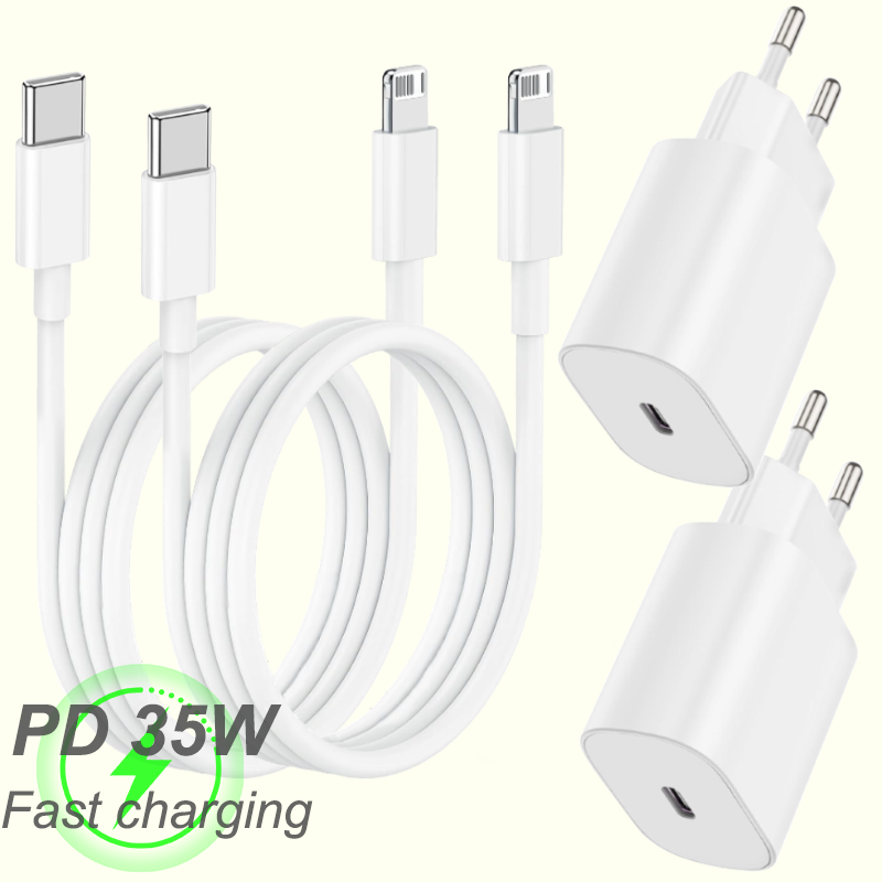  PD 35W USB C Charger Fast Charger Type C Cable Mobile Phone Charger Wall Adapter For iPhone 15 16 Pro Max Xiaomi Samsung Huawei 