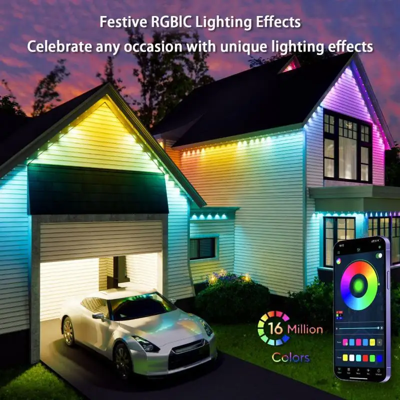 Permanent RGB Outdoor Eaves Lights - 50/100ft with 30/60 LEDs, Music Sync Party Lights