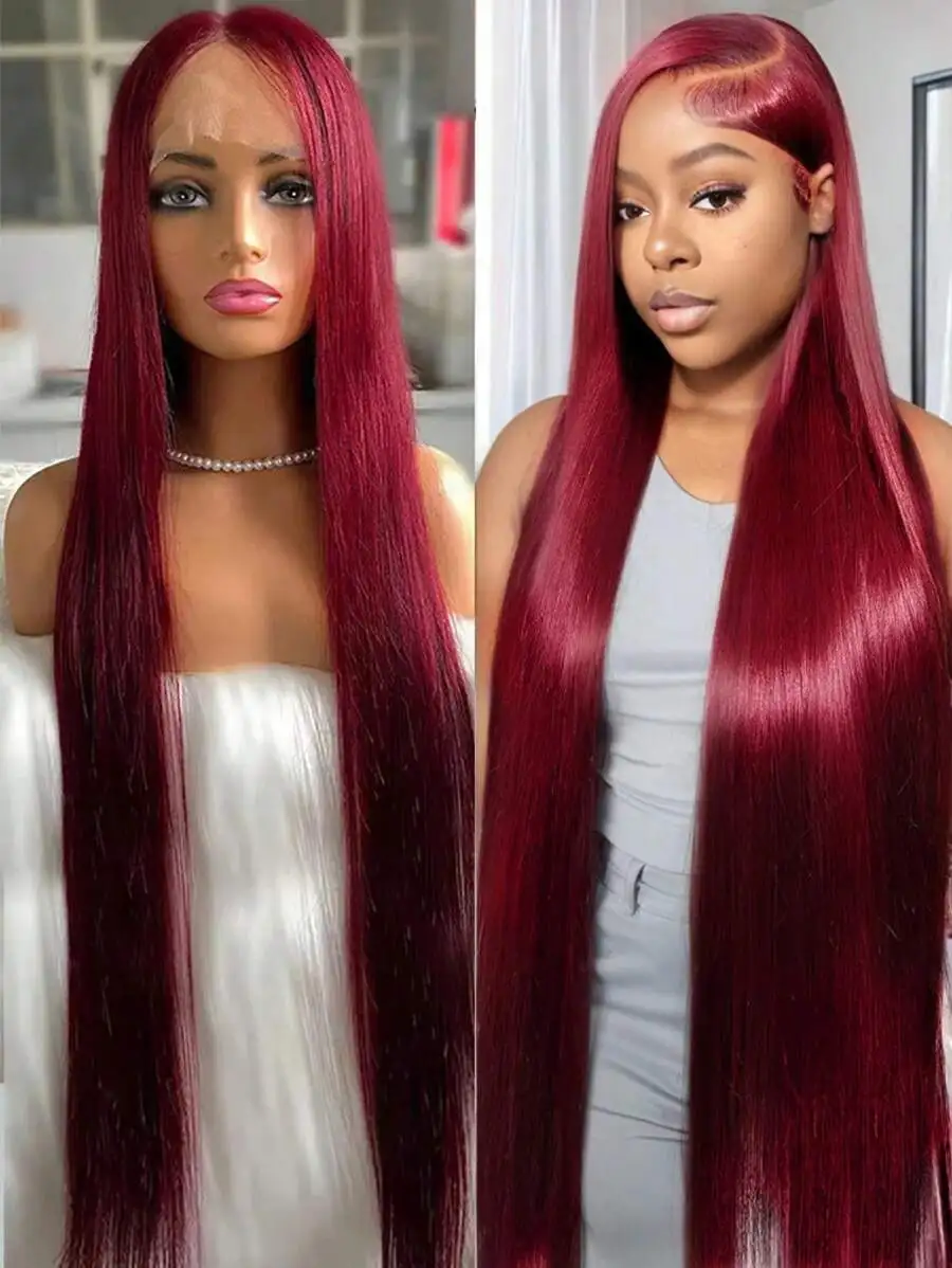 200% 99J بورجوندي الدانتيل الباروكة الأمامية 13x4 مستقيم الدانتيل شعر مستعار أمامي HD الدانتيل الشفاف الباروكات الأمامية شعر الإنسان النبيذ 99J الملونة