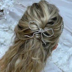 Luxury Rhinestone Bow Hair Comb Tiara Accessories for Women Charm Party Crystal Hairpin Bridal Hair Comb Indian Girls  Jewelry