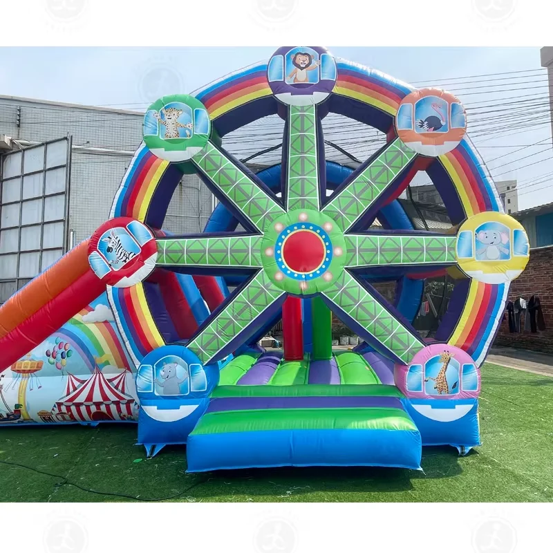 Aufblasbarer Hüpfer mit Riesenrad in kommerzieller Qualität, Nass-/Trocken-Kombinationsschloss-Rutsche und Gebläse für Party-Vermietung im Freien, Sprung-Rutsche