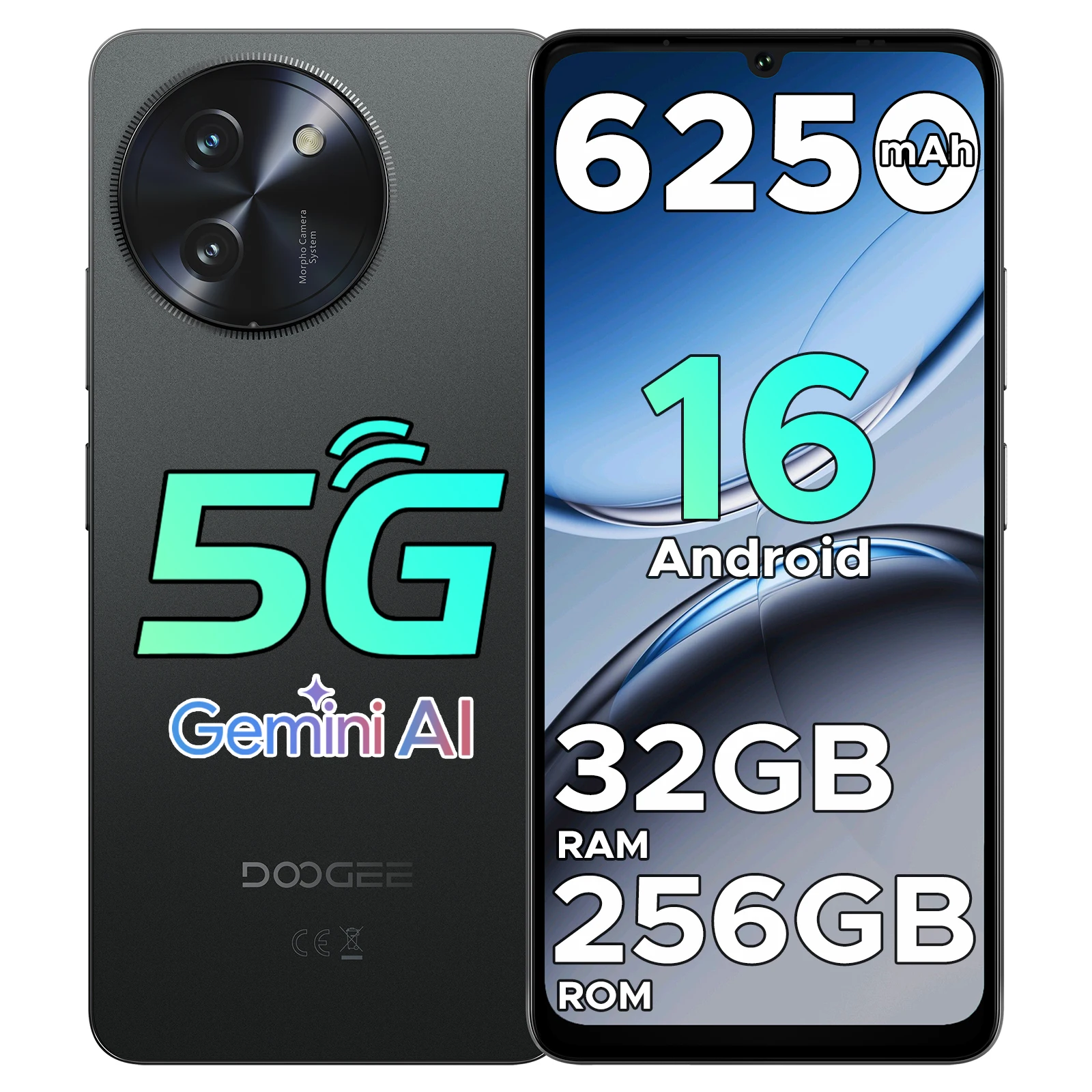 DOOGEE Note59 Pro 5G Smart phone Android 16 Mobile Phone 6.75'' HD+ 120Hz Display 6250mAh Battery 48GB+256GB T8200 Octa-Core