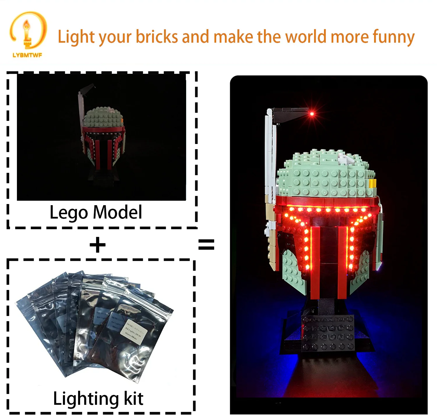 مجموعة إضاءة LED LYBMTWF لـ 75277، متوافقة مع طراز خوذة Boba Fett، مجموعة الإضاءة فقط لا تشمل مجموعة مكعبات البناء