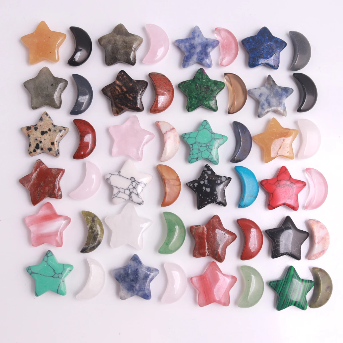 

50pcs/lot Delicate Crystal 20mm Star Moon Shaped Beads Pendulum- Natural Stone Jewelry Making Charms for DIY Crafts