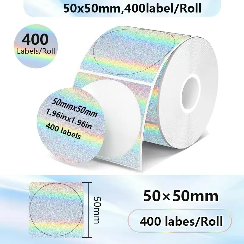 VOOR Phomemo 241BT 246S D520 50mm-150mm LABEL Holografisch Zilver Laser Goud Gradiënt Bedankt Kaart sticker voor LOGO Barcode Birthda