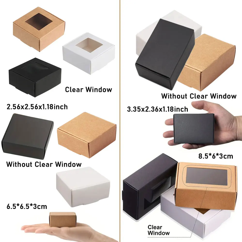 10/20pcs Small Square Cookies Carriers ,Clear Windows/Without Window, Kraft Paper Boxes For Soap,Pies, Donuts, Muffins, Chocolat