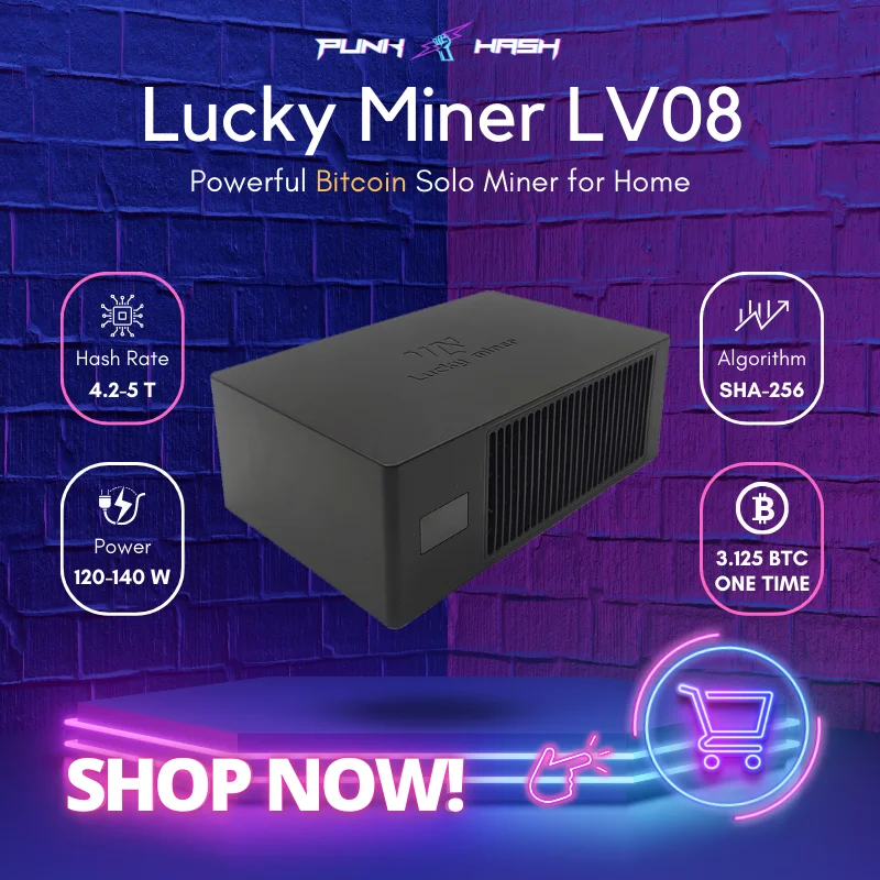 Lucky Miner LV 08 Bitcoin Mining Lucky Miner Lv08 Solo Miner BTC Miner BCH BSV DGB WIFI 4.2TH/S SHA256 BM1366 Crypto Miner