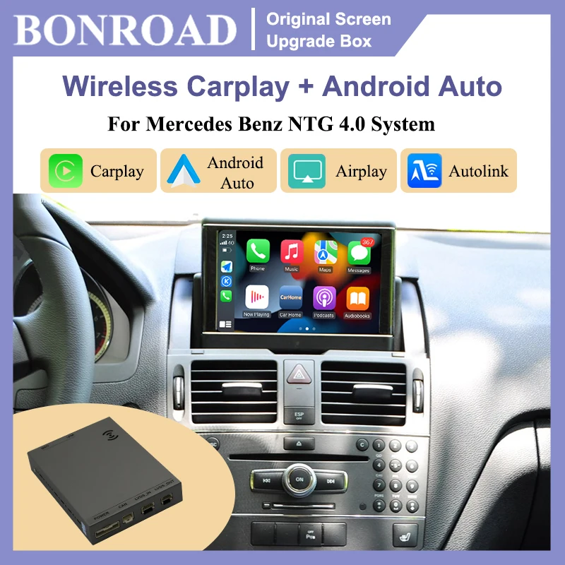 Kit di retrofit per Mercedes Benz Classe C W204, GLK X204, Classe E W212, W207, sistema NTG 4.0, interfaccia Airplay Autolink, modulo Carplay wireless Bonroad, Android Auto