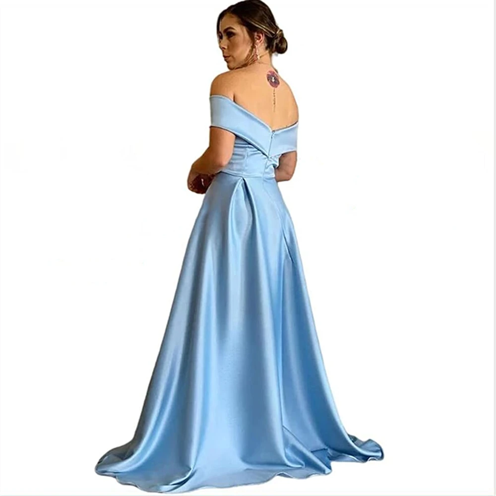 A-line Off the Shoulder Simple Silt SatinFloor-Length Prom Long Dresses For Special Events Formal Elegant Eveninig Party Dresses