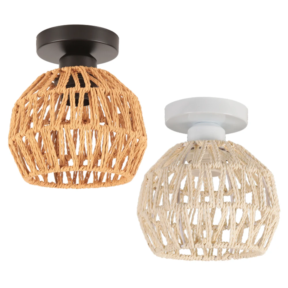 

Boho Hemp Rope Rattan Ceiling Light Hand Woven Rattan Wicker Ceiling Lamp Lampshade for Bedroom Living Room Kitchen lampara led