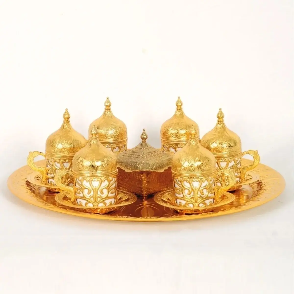 

Silver Gold Ottoman Patterned Turkish Coffee Cup Set Tray Turkish Delight Cup Set for 6 Persons Hand Made Authentic Ottoman