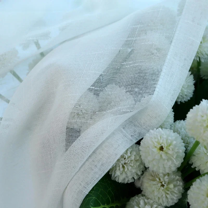 Fuax lniane białe firany tiulowe dla dzieci sypialnia miękki krzyż wzór woal zasłony do salonu leczenie Voile Tulle — zdjęcie 2