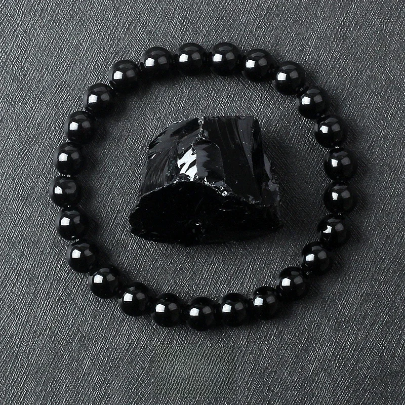 Klassisches schwarzes obisi disches Perlen armband für Männer Naturstein glänzender schwarzer Onyx