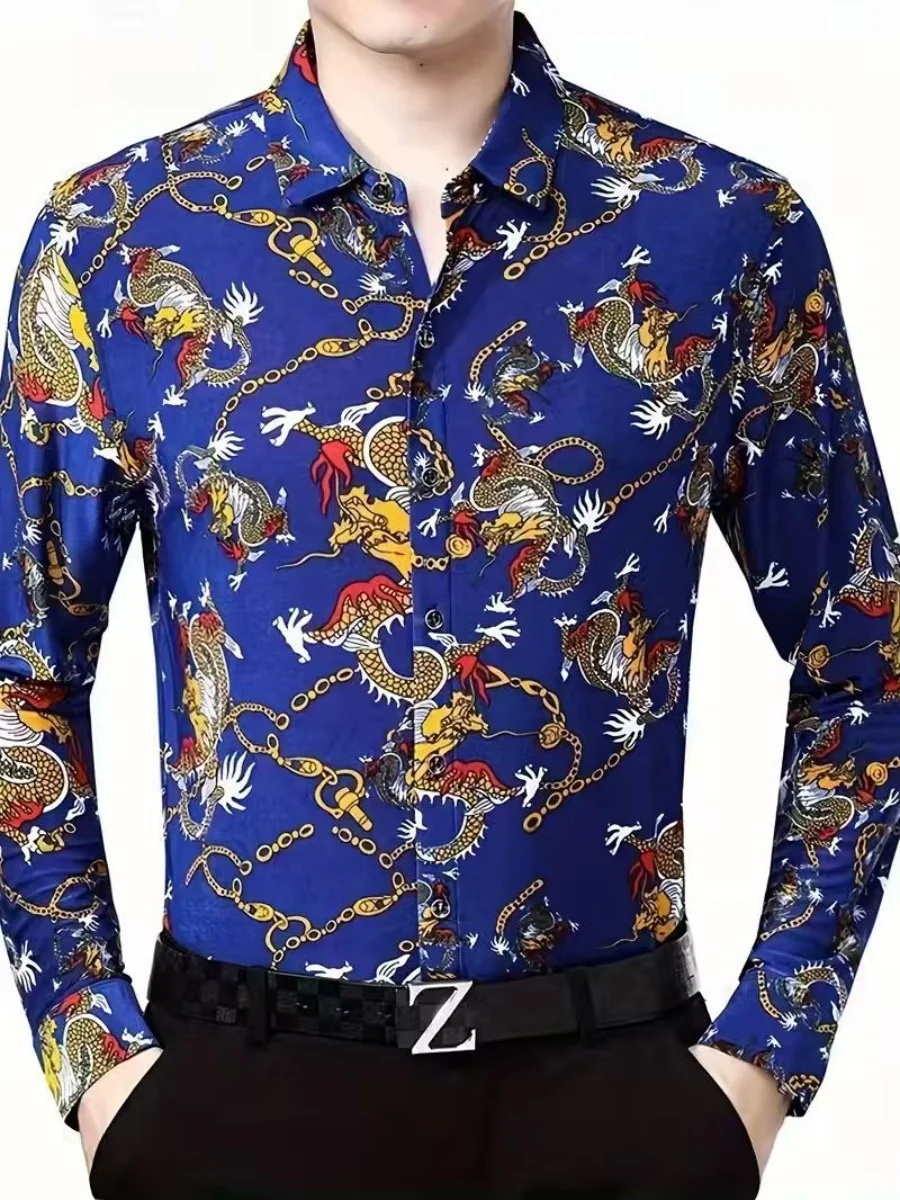 

2026 Men's Dragon Totem Print Long-Sleeve Shirt, Silky Smooth and Cool, Cool Spring Quality, Soft and Comfortable