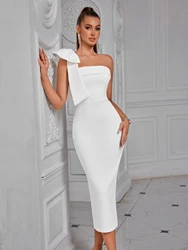 Adyce Evening Summer Elegant Bow Women's Bandage Strapless Dress Sexy One Shoulder Sleeveless Celebrity Club Party Midi Dress