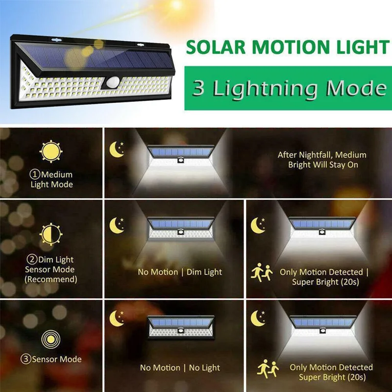 Luz LED Solar potente para exteriores, Sensor de movimiento, luz de pared impermeable, focos súper brillantes para puerta delantera, garaje, jardín,