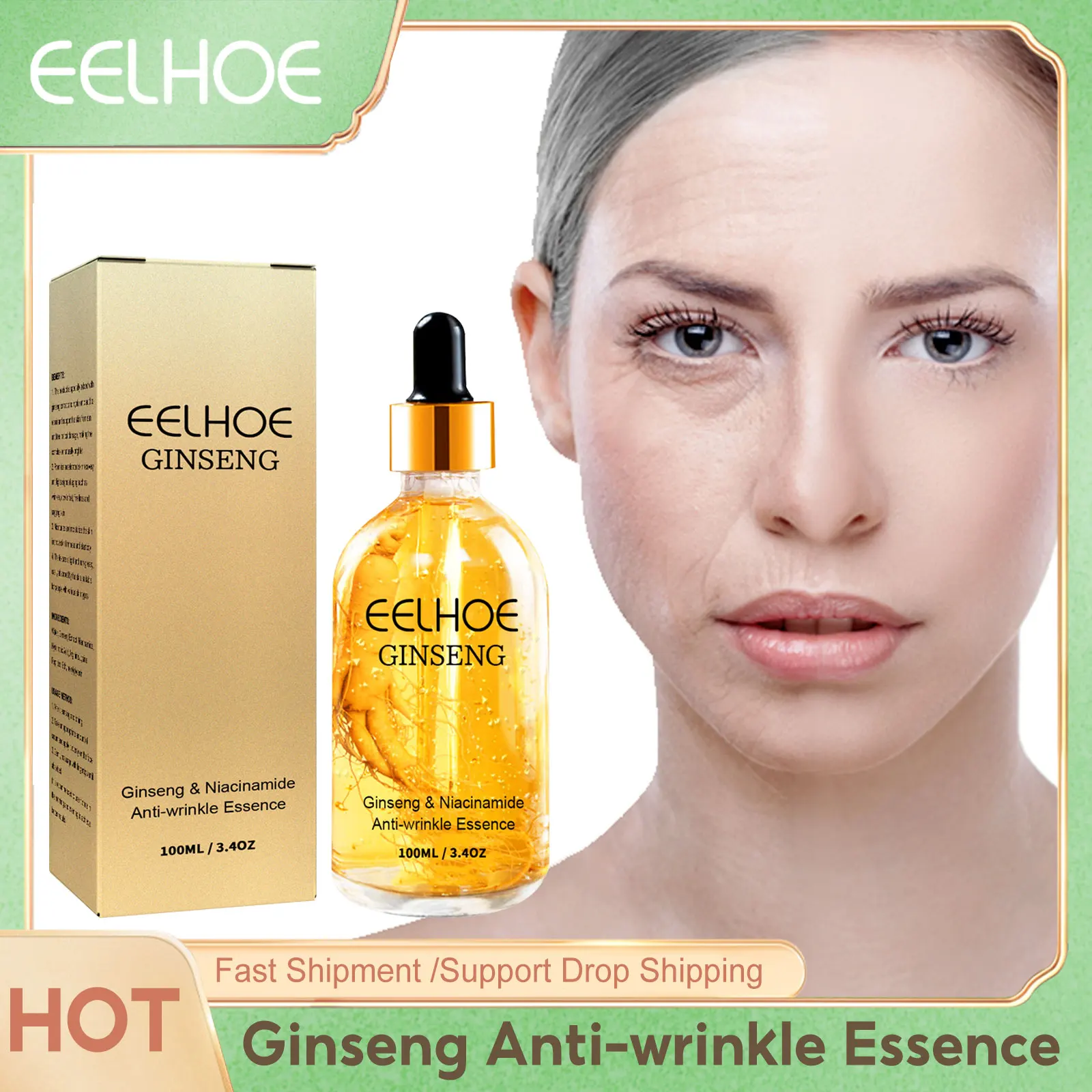 Ginseng Serum Face Moisturizer for Dry Skin Anti-Wrinkle Lightning Essence Fade Fine Lines Niacinamide Serum Smooth Skin Care