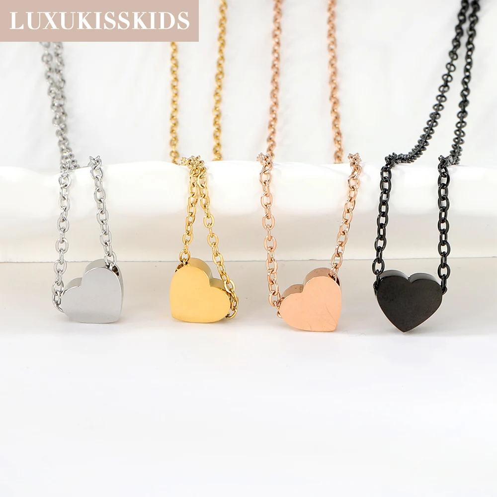 LUXUKISSKIDS Fashion Simple Heart Pendant Necklace for You Small Love Shape Stainless Steel Black Hearts Clavicle Choker Jewelry