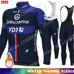 Winter FDJ 2025 Team Cycling Jersey Set France Long Sleeve Blue Cycling Clothing Road Race Bike Jacket Suit MTB Ropa Maillot