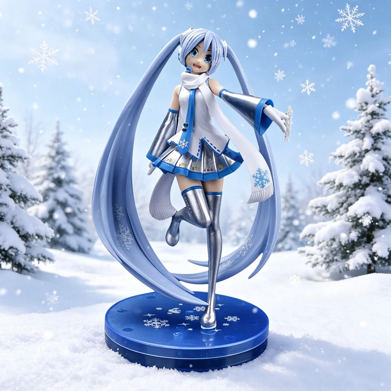 Snow Hatsune Miku Collectible Figure – Frozen Winter Theme PVC Material Snowflake Decorated Base Desktop Decor & Fan Merchandise view 2