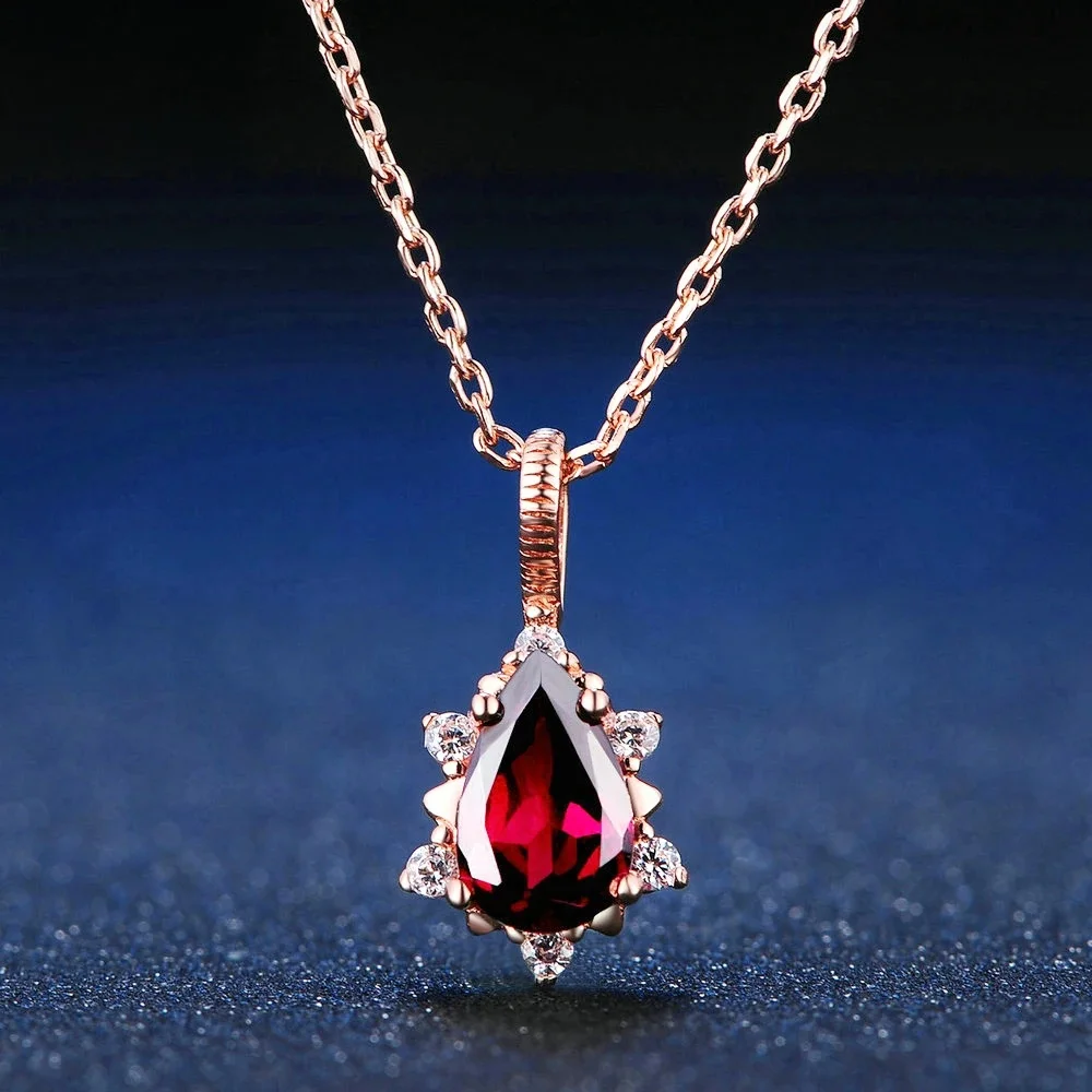 LAMOON 925 Sterling Silver Naszyjnik Teardrop Granat Pyrope Gemstone Wisiorek Naszyjnik 18K Rose Gold Plated Fine Jewelry LMNI024 — zdjęcie 2