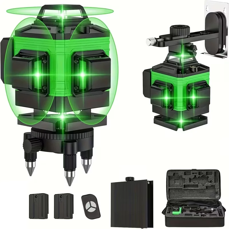 4D 16-lijns groene laserwaterpas met zelfnivellering en oplaadbare lithiumbatterij voor interieurontwerp en constructie