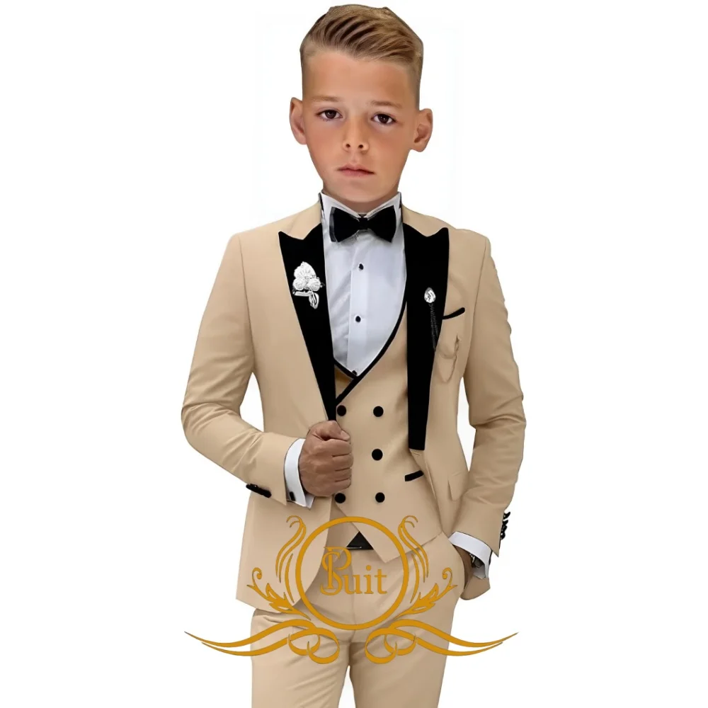 Smoking formel 3 pièces pour garçons, ensemble blazer slim fit pour enfants, pantalon émaillé pour fête de mariage, vêtements de performance