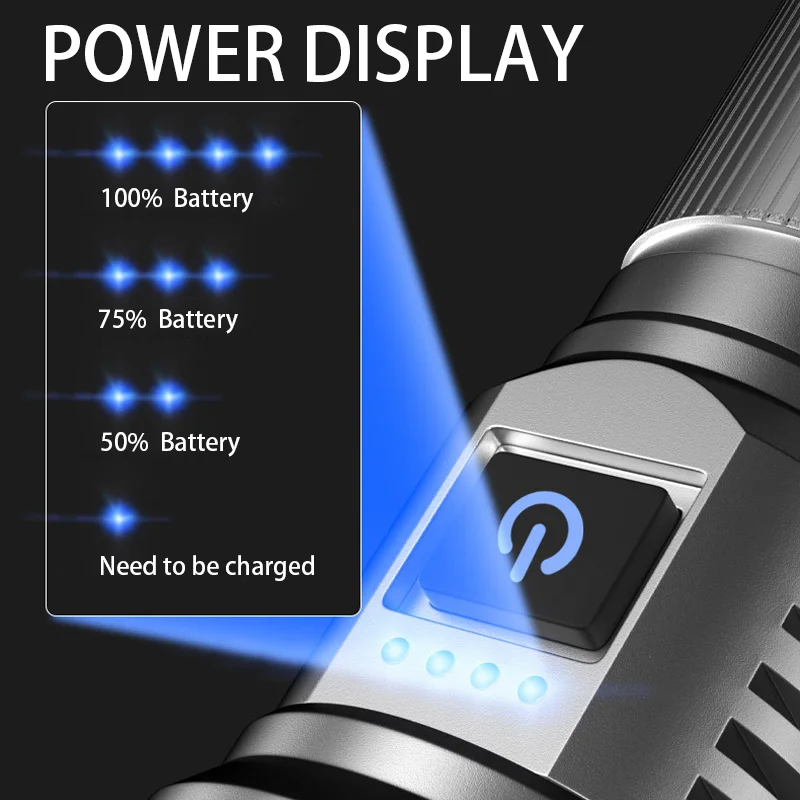 999000000LM Super Power Flashlights Zoomable LED Torch Lantern 500W Portable USB Rechargeable Waterproof Fishing Aluminum Lamps